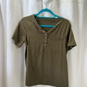 Olive Green Henley Pocket Tee